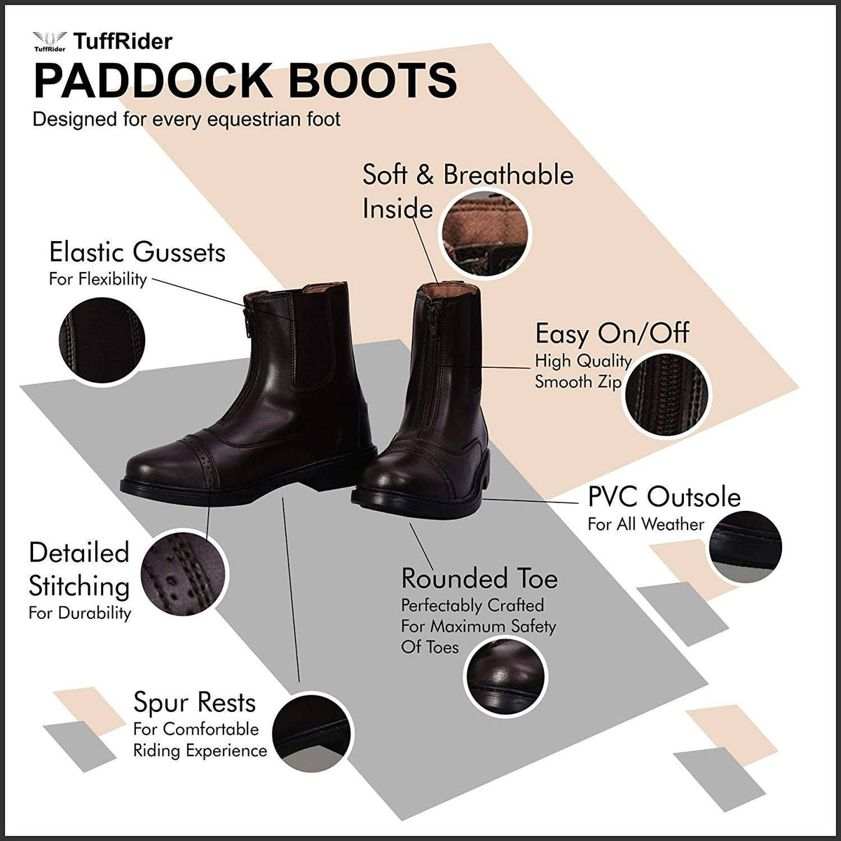 TuffRider Children's Starter Front Zip Paddock Boots: Mocha / 5