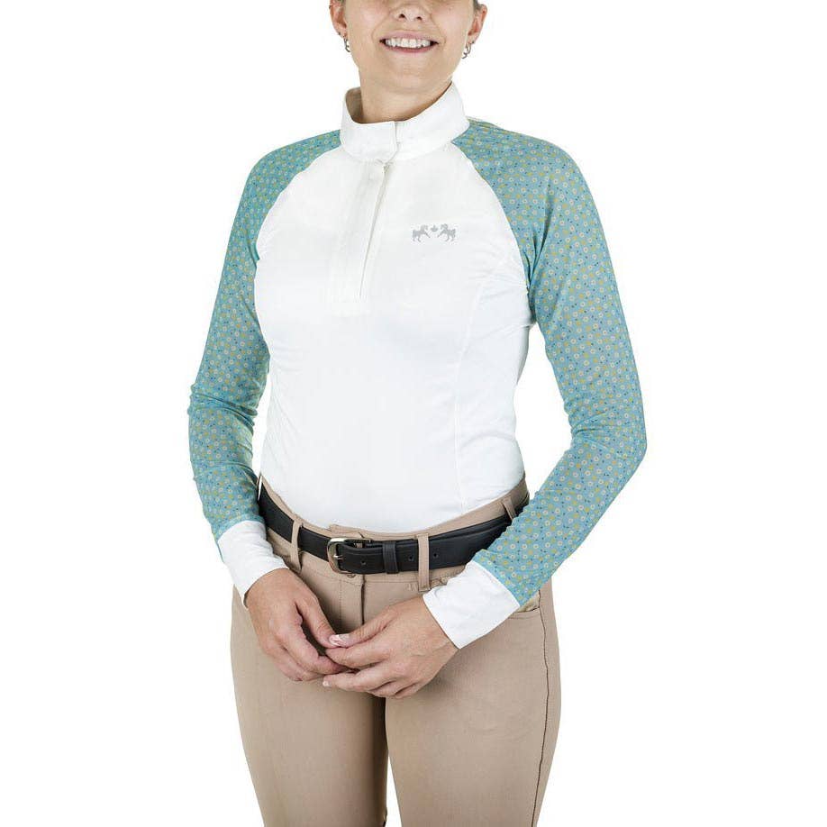Equine Couture Women Smyrna Printed Long Sleeve Show Shirt: Wines / 1X
