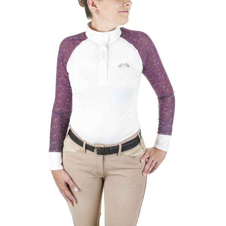 Equine Couture Women Smyrna Printed Long Sleeve Show Shirt: Wines / 1X