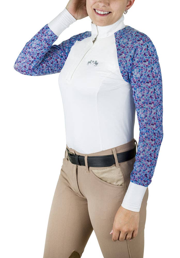 Equine Couture Women Smyrna Printed Long Sleeve Show Shirt: Wines / 1X