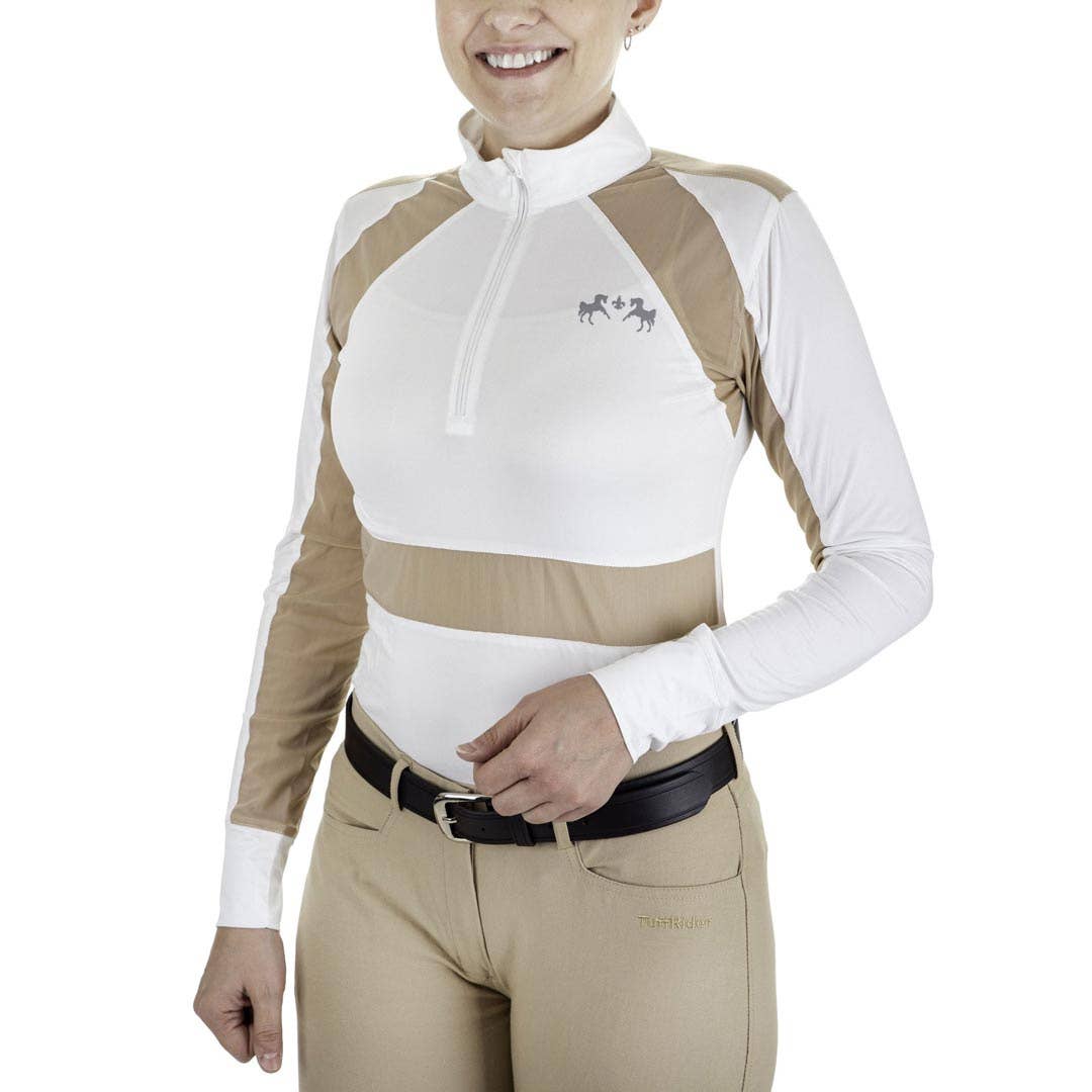 Equine Couture Ladies Nicolette Equicool Long Sleeve Show Shirt: White/Floral / M