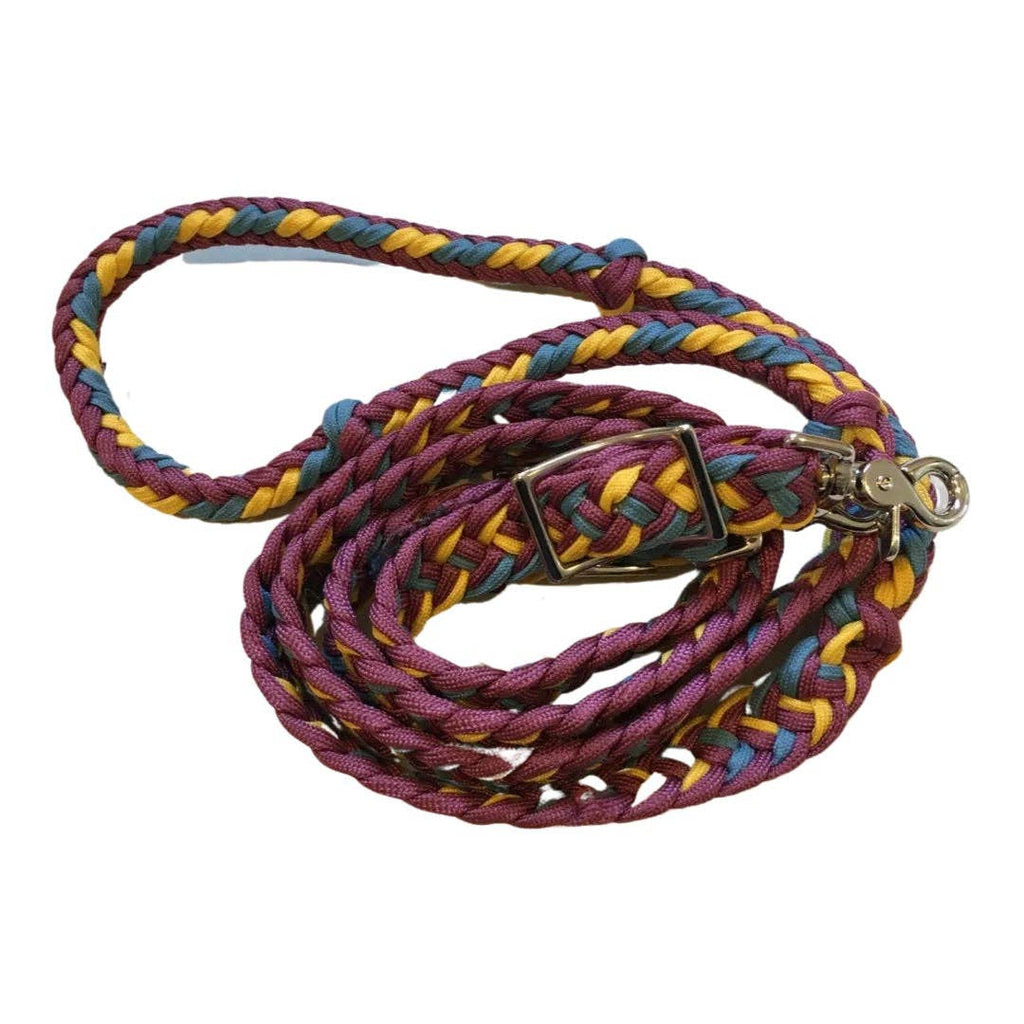 Braided Barrel / Roping Reins 8 ft with 2 Nickel Plated Scissor Snaps Multi Tone Colors: Sky Blue/Hot Pink/Purple #55041