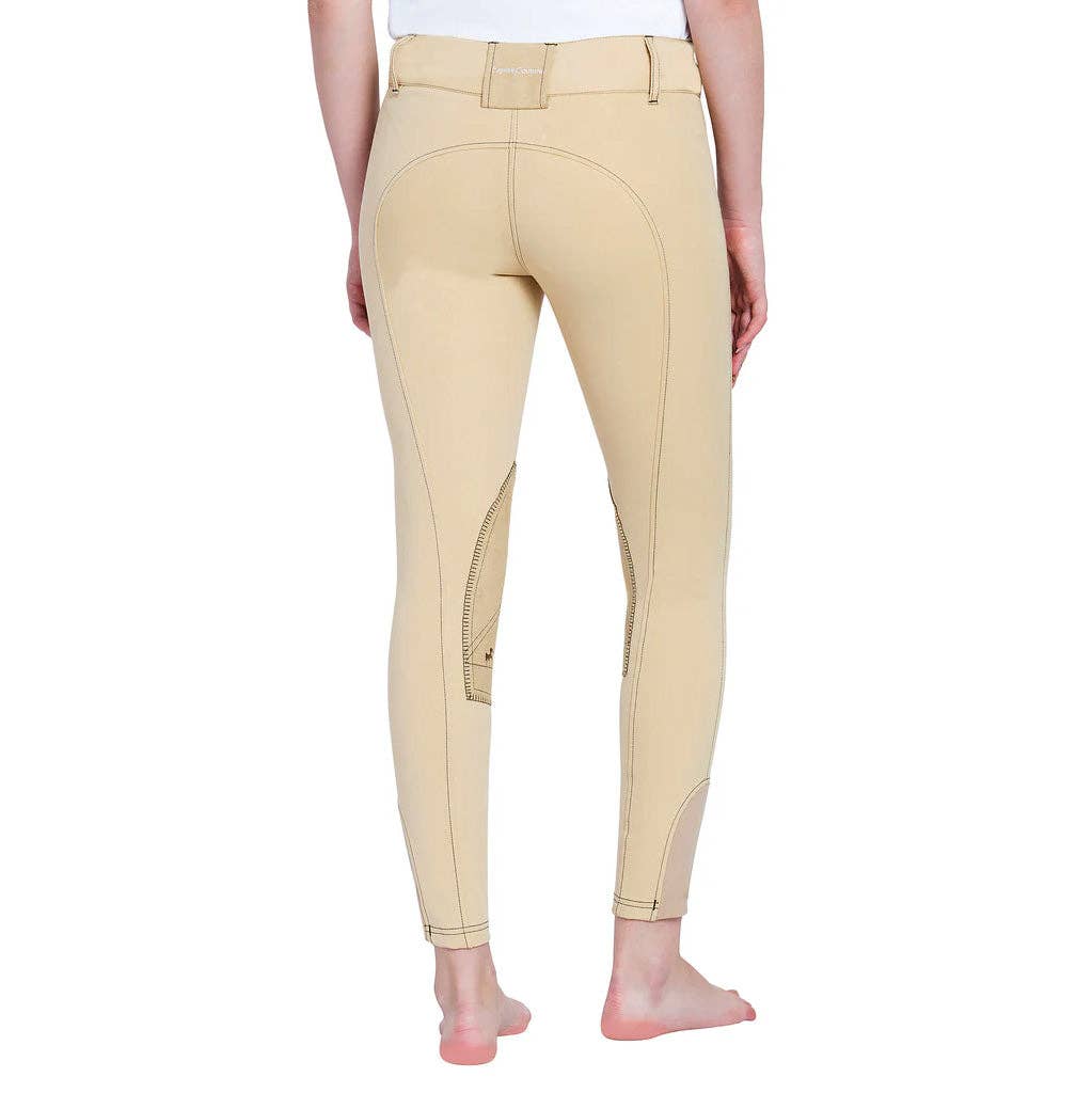 Equine Couture Ladies Sportif Natasha Knee Patch Breeches: Black/Light Tan Stitching / 26