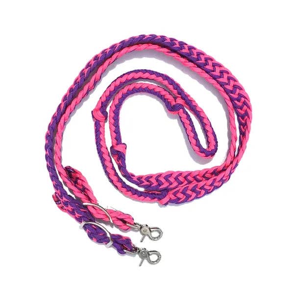 Braided Barrel / Roping Reins 8 ft with 2 Nickel Plated Scissor Snaps 2 Tone Colors: Turquoise/Blue #55009
