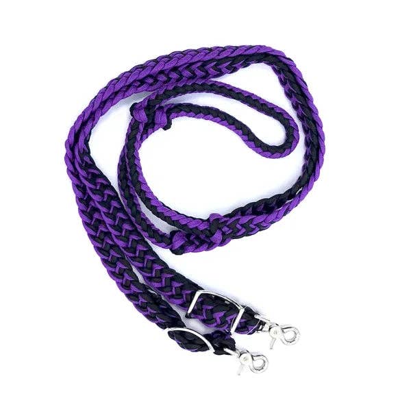 Braided Barrel / Roping Reins 8 ft with 2 Nickel Plated Scissor Snaps 2 Tone Colors: Turquoise/Blue #55009