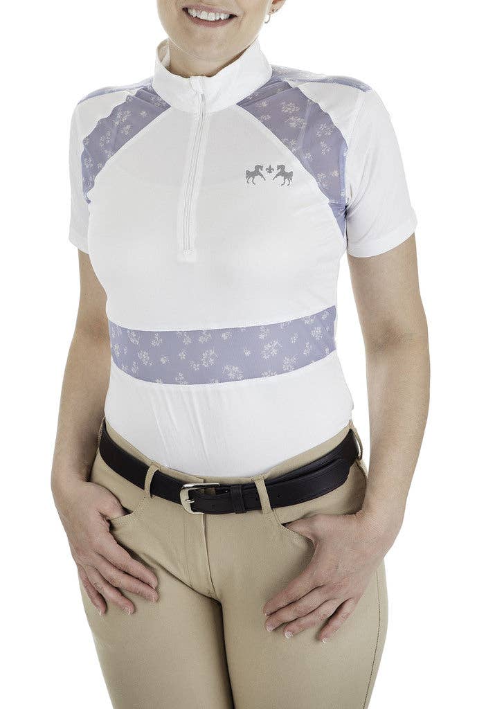 Equine Couture Ladies Nicolette Equicool Short Sleeve Show Shirt: White/Safari / 2XL