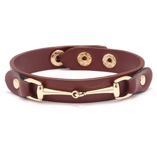 AWST Int'l Vegan Leather Bracelet w/Gold Tone Snaffle Bit: Navy