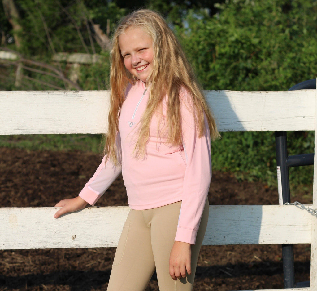 TuffRider Children's Ventilated Technical Long Sleeve Shirt: Petal Pink / Large