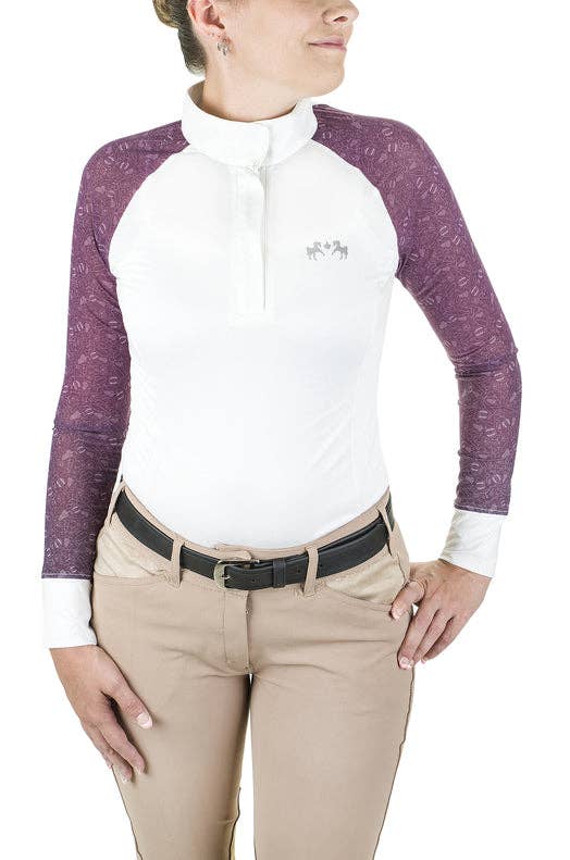 Equine Couture Women Smyrna Printed Long Sleeve Show Shirt: Wines / 1X