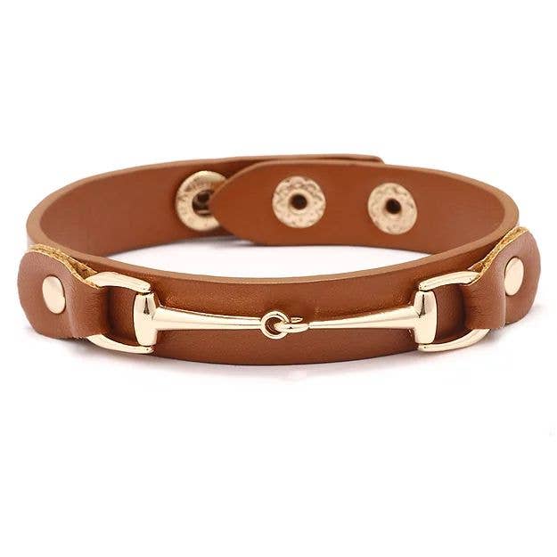 AWST Int'l Vegan Leather Bracelet w/Gold Tone Snaffle Bit: Dark Brown