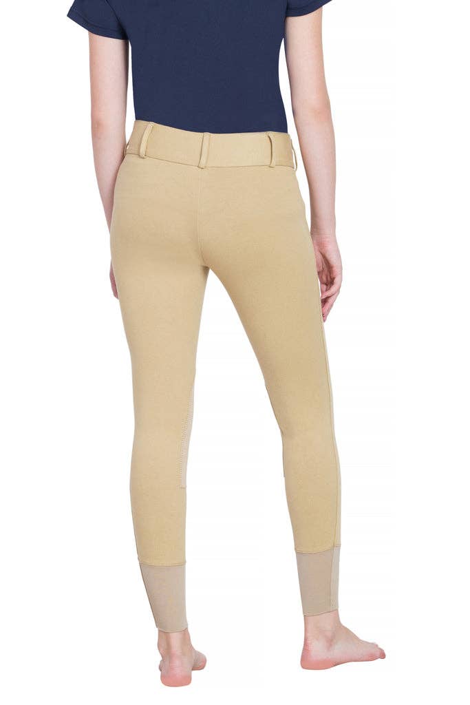TuffRider Ladies Cotton Wide Waistband Knee Patch Breeches: Light Tan / 24