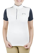 Equine Couture Ladies Magda Equicool Short Sleeve Show Shirt: White/EC Navy / M