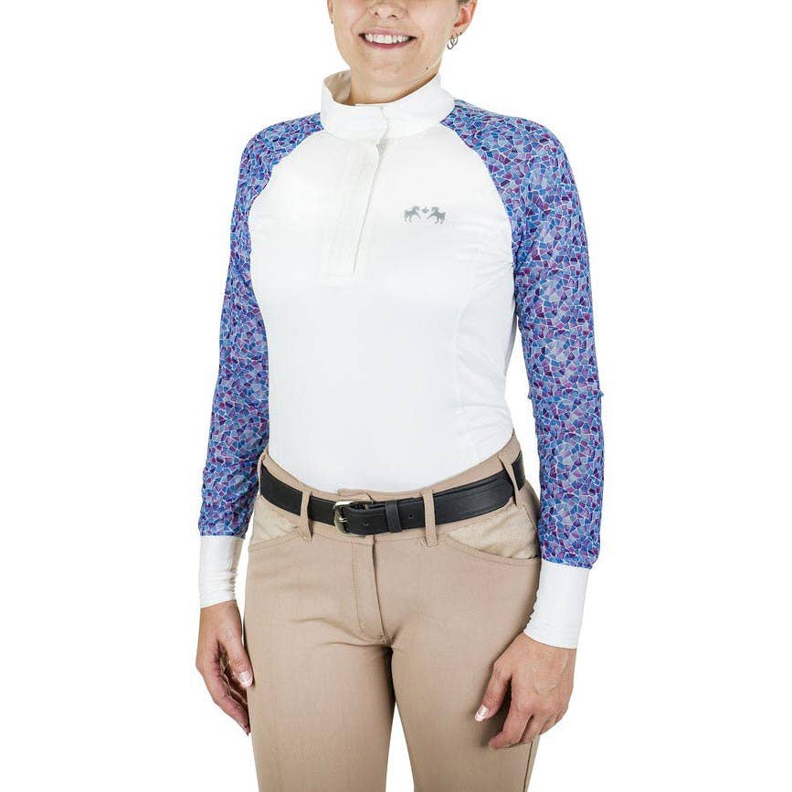 Equine Couture Women Smyrna Printed Long Sleeve Show Shirt: Wines / 1X