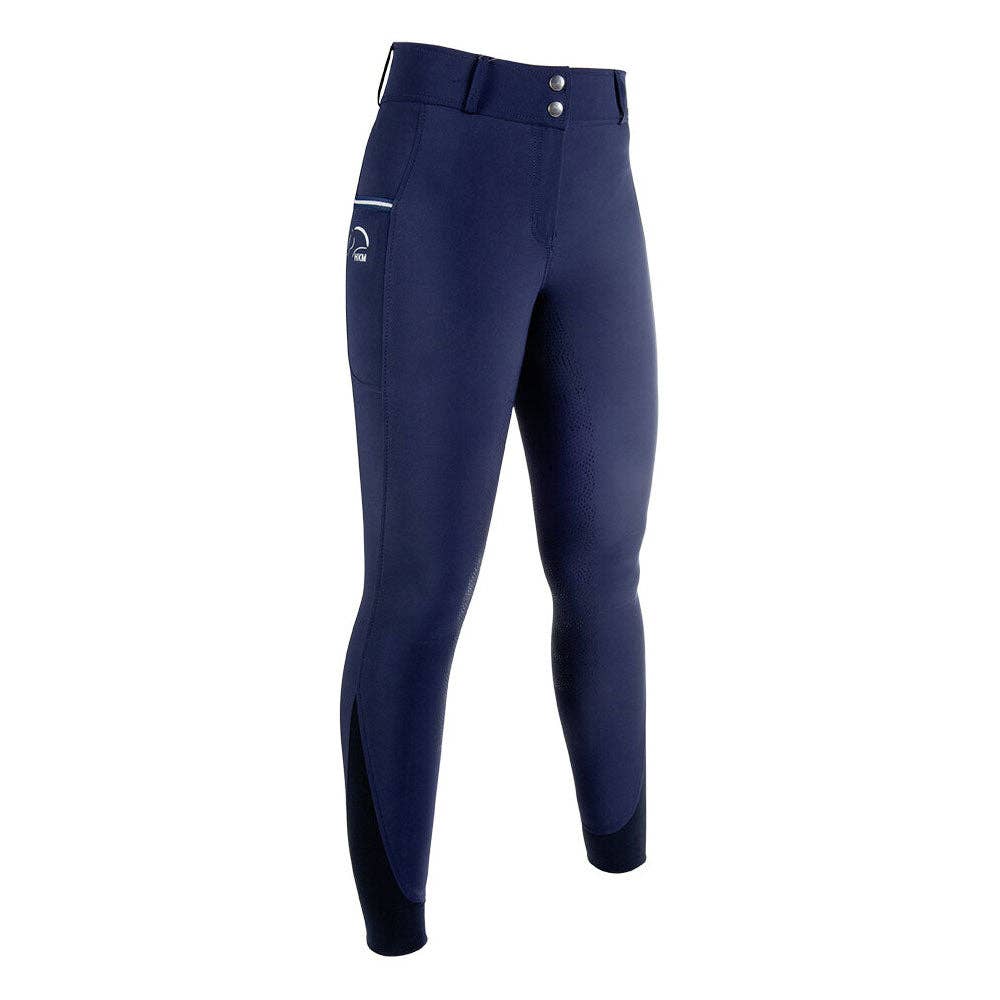 HKM Comfort- Style Silicone Full Seat Riding Breeches: Deep Blue / 13-14