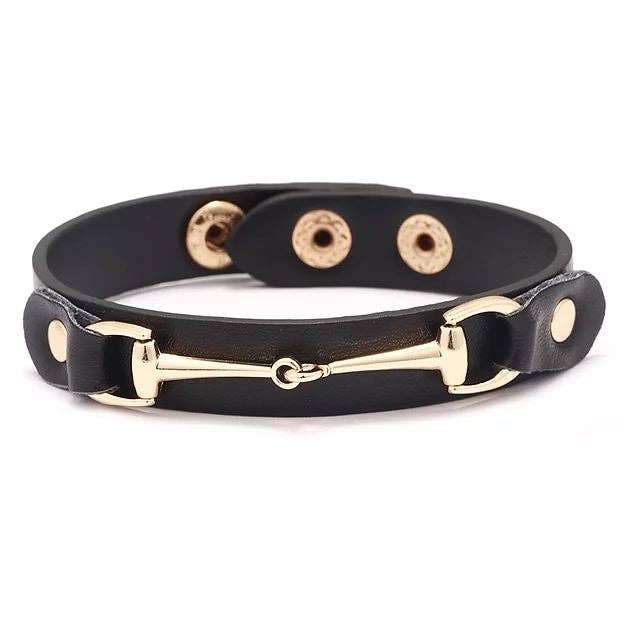 AWST Int'l Vegan Leather Bracelet w/Gold Tone Snaffle Bit: Navy