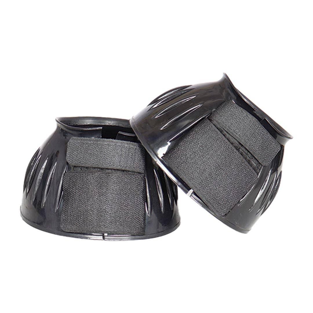 TuffRider Ribbed Rubber Bell Boots with Hook & Loop Closure: Black / L