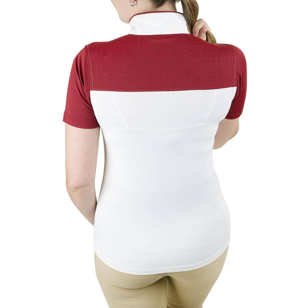 Equine Couture Ladies Magda Equicool Short Sleeve Show Shirt: White/EC Navy / M