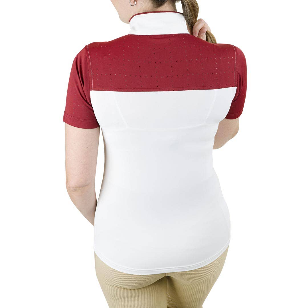 Equine Couture Ladies Magda Equicool Short Sleeve Show Shirt: White/EC Navy / M