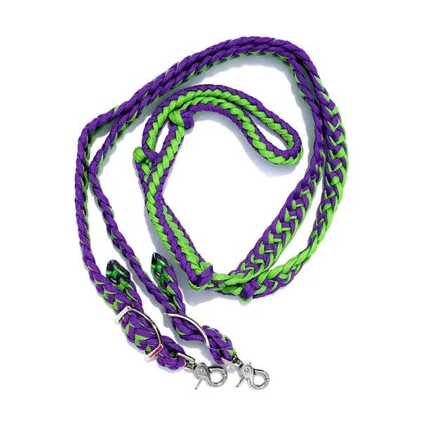 Braided Barrel / Roping Reins 8 ft with 2 Nickel Plated Scissor Snaps 2 Tone Colors: Turquoise/Blue #55009