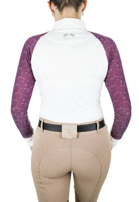 Equine Couture Women Smyrna Printed Long Sleeve Show Shirt: Wines / 1X