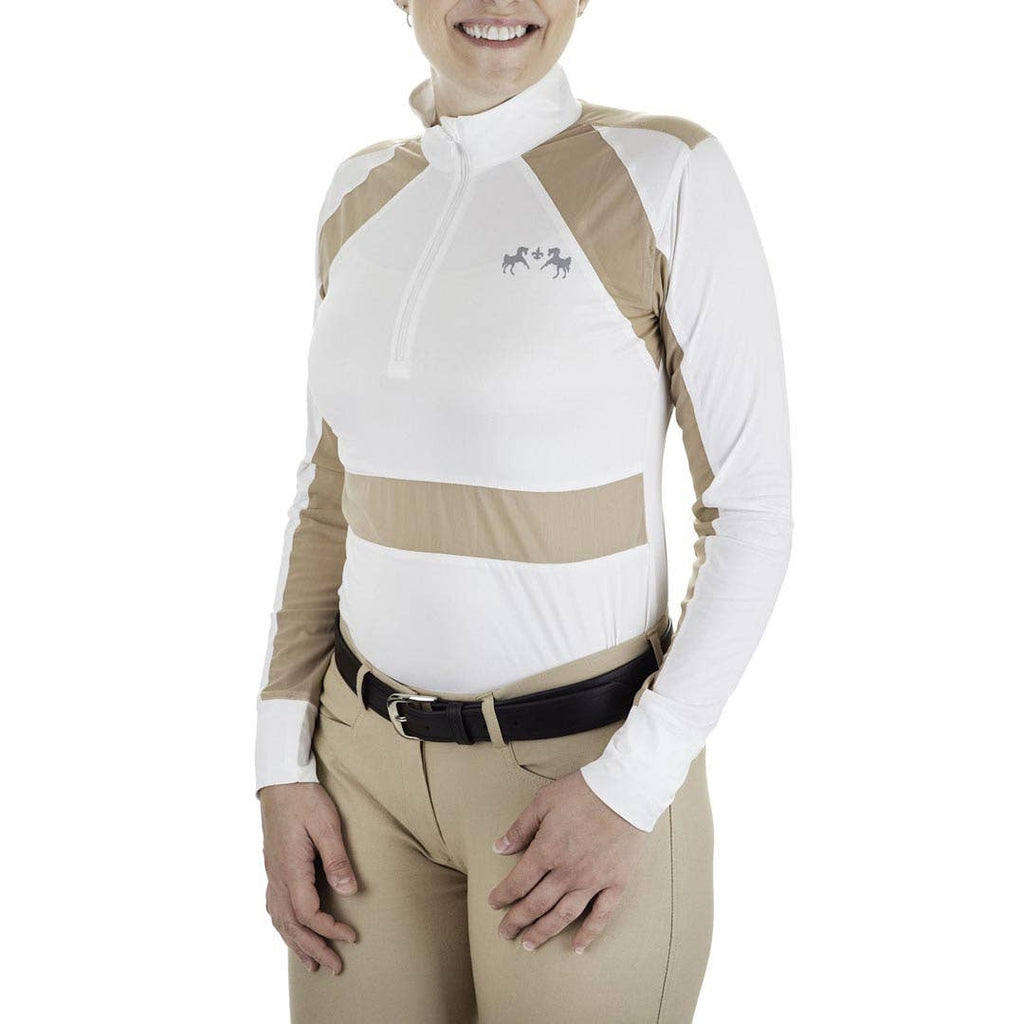 Equine Couture Ladies Nicolette Equicool Long Sleeve Show Shirt: White/Floral / M