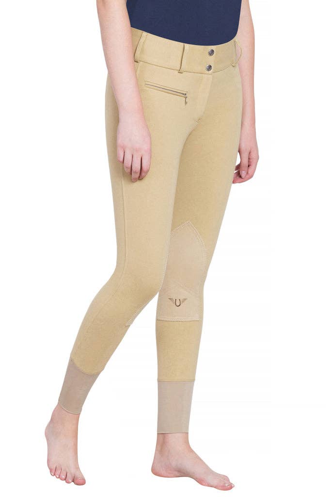 TuffRider Ladies Cotton Wide Waistband Knee Patch Breeches: Light Tan / 24