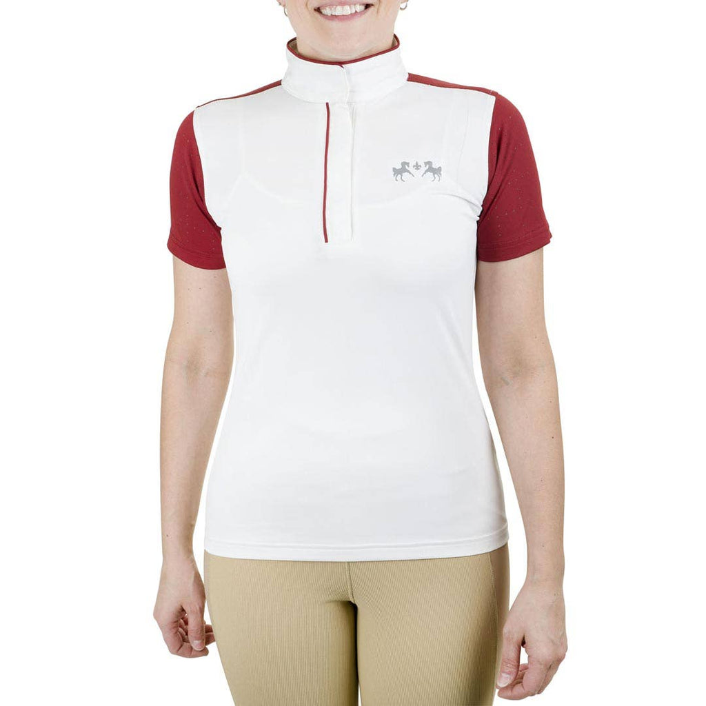 Equine Couture Ladies Magda Equicool Short Sleeve Show Shirt: White/EC Navy / M