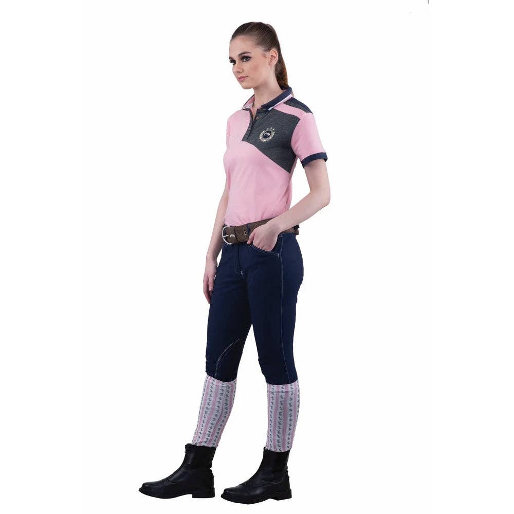 Equine Couture Ladies Sportif Natasha Knee Patch Breeches: Black/Light Tan Stitching / 26