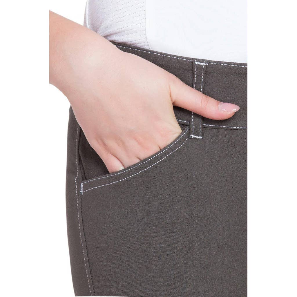 Equine Couture Ladies Sportif Natasha Knee Patch Breeches: Black/Light Tan Stitching / 26