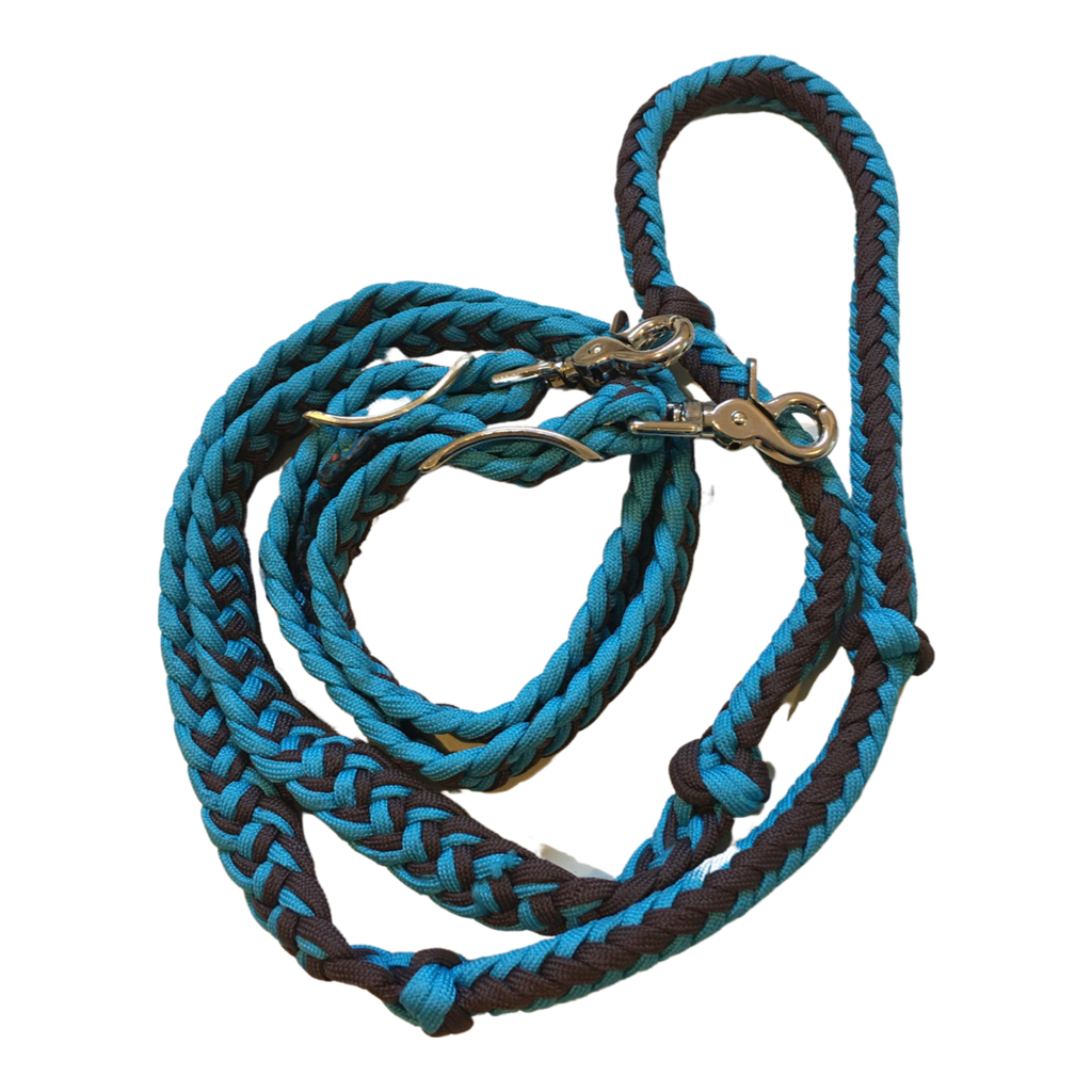 Braided Barrel / Roping Reins 8 ft with 2 Nickel Plated Scissor Snaps 2 Tone Colors: Turquoise/Blue #55009