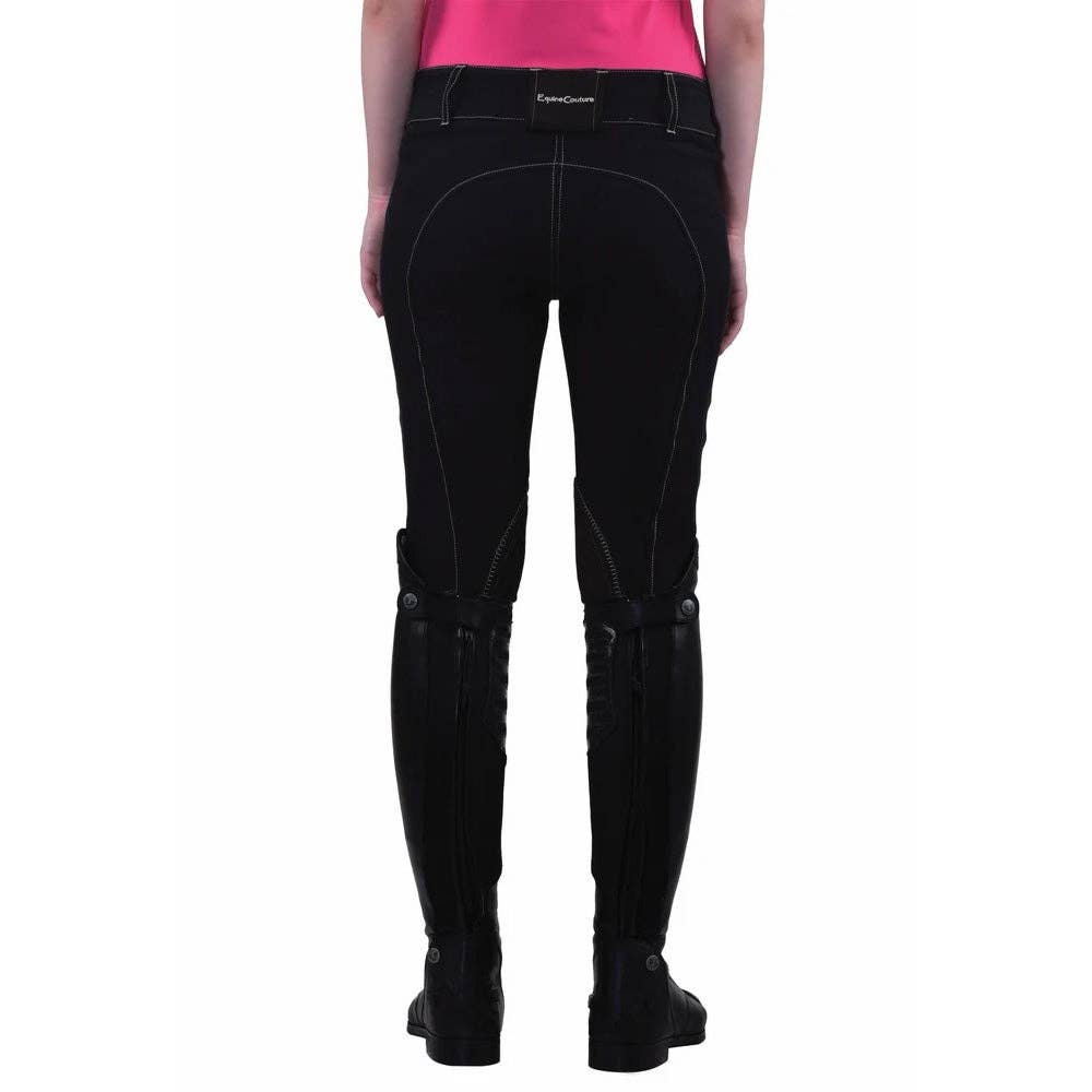 Equine Couture Ladies Sportif Natasha Knee Patch Breeches: Charcoal/White Stitching / 24