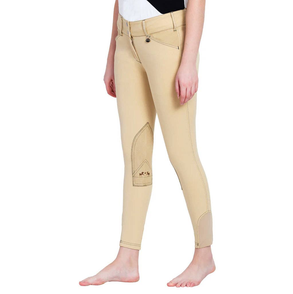 Equine Couture Ladies Sportif Natasha Knee Patch Breeches: Black/Light Tan Stitching / 26