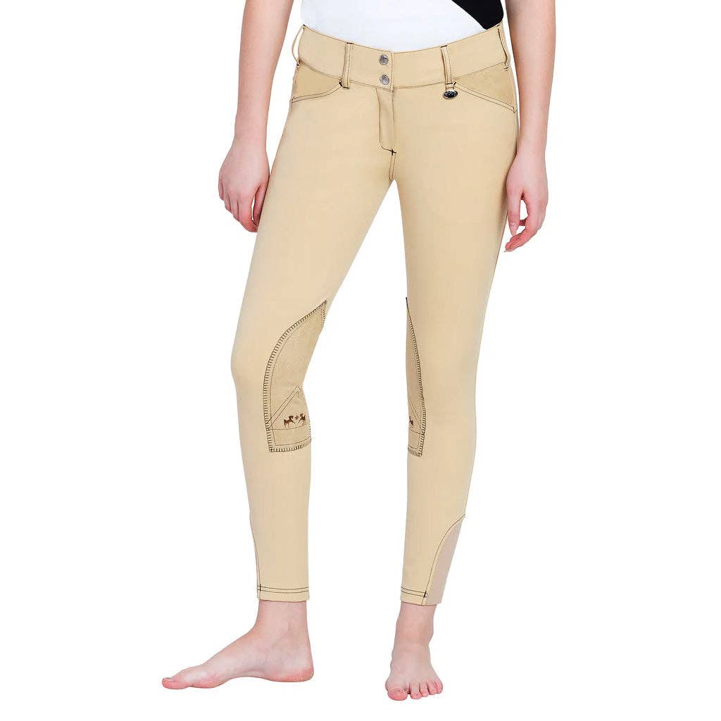 Equine Couture Ladies Sportif Natasha Knee Patch Breeches: Charcoal/White Stitching / 24