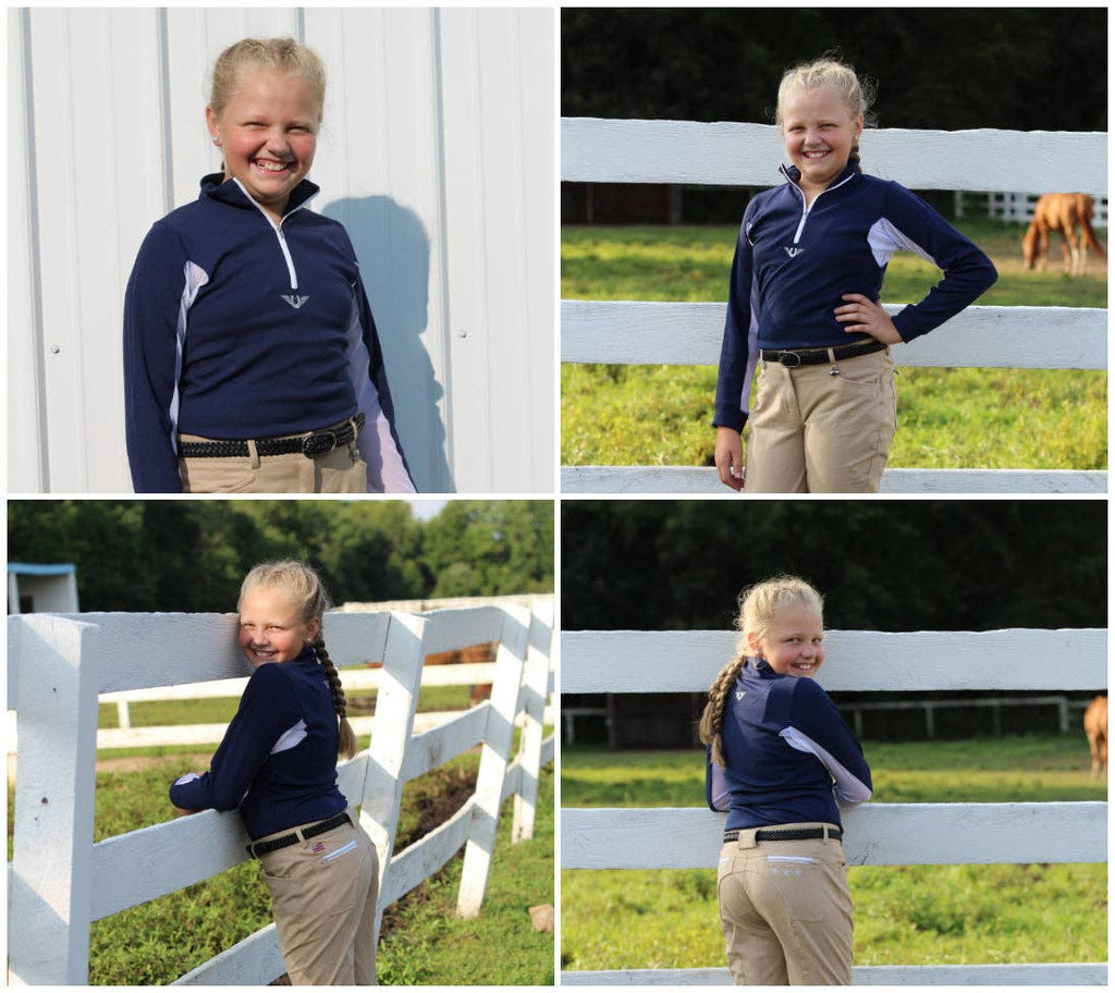 TuffRider Children's Ventilated Technical Long Sleeve Shirt: Navy / Medium