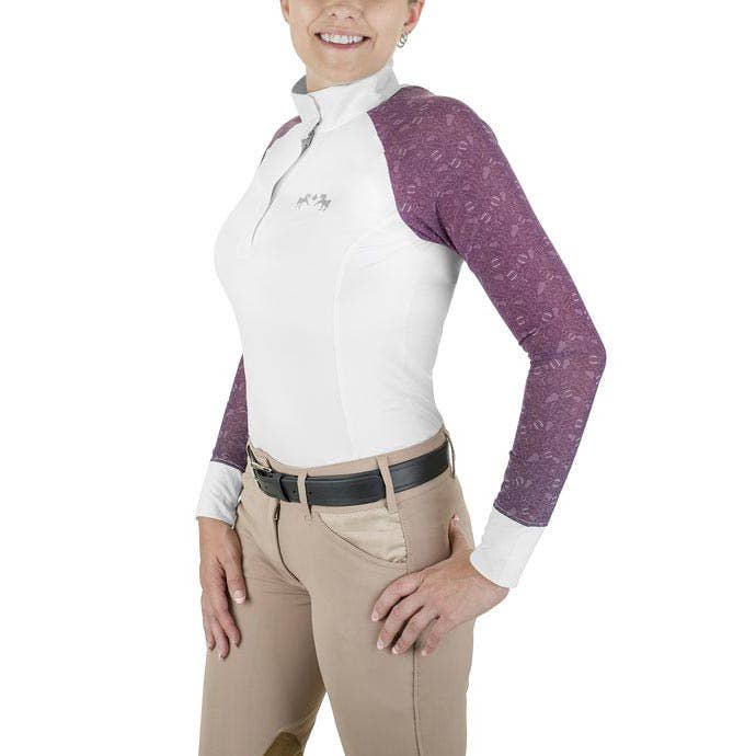 Equine Couture Women Smyrna Printed Long Sleeve Show Shirt: Wines / 1X