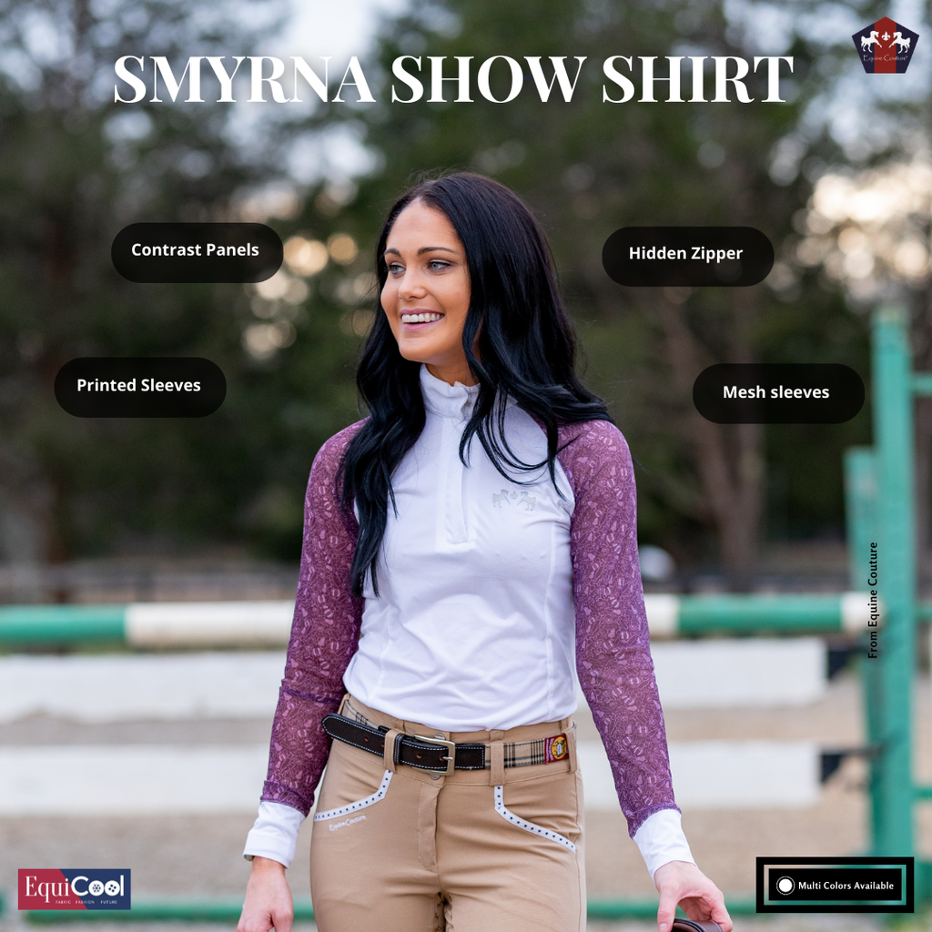 Equine Couture Women Smyrna Printed Long Sleeve Show Shirt: Wines / 1X