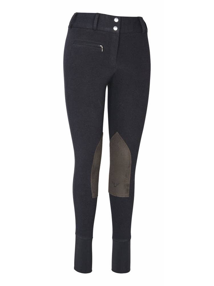 TuffRider Ladies Cotton Wide Waistband Knee Patch Breeches: Light Tan / 24