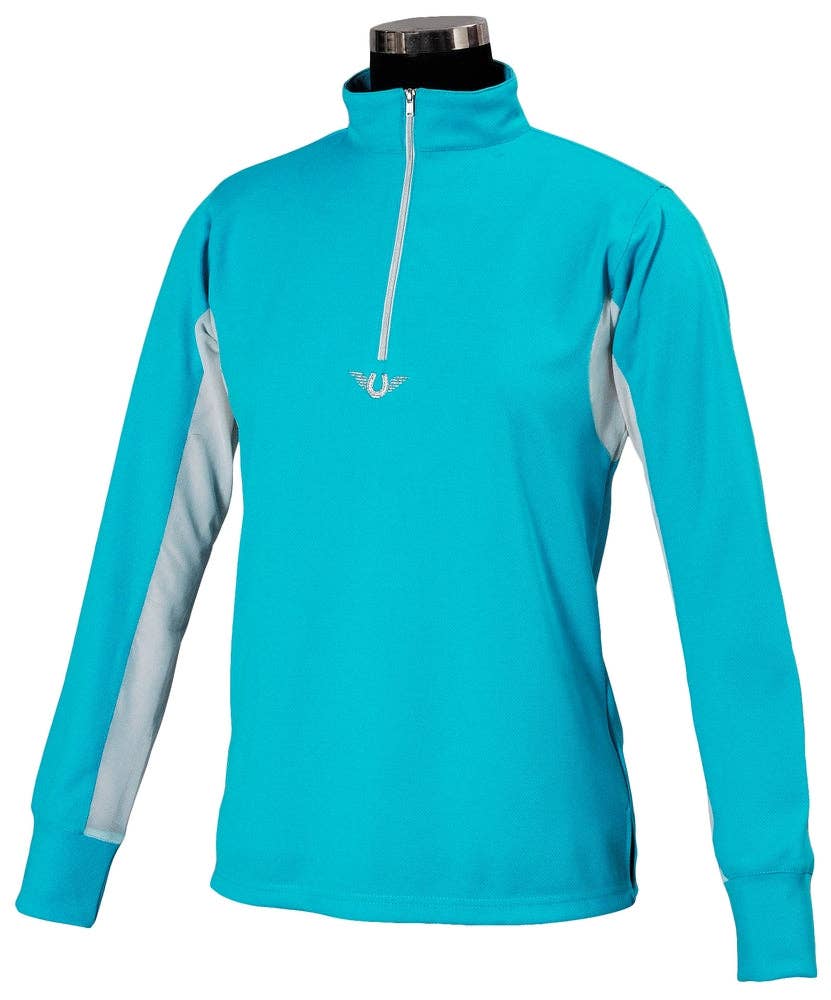 TuffRider Children's Ventilated Technical Long Sleeve Shirt: Aqua / Medium