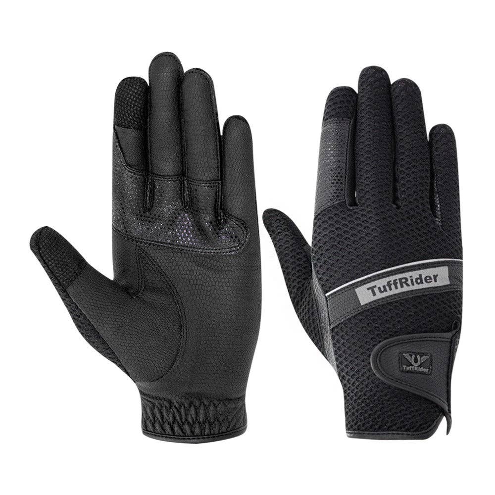 TuffRider Ladies Cool Rider Mesh Summer Riding Gloves: Black / X-Large