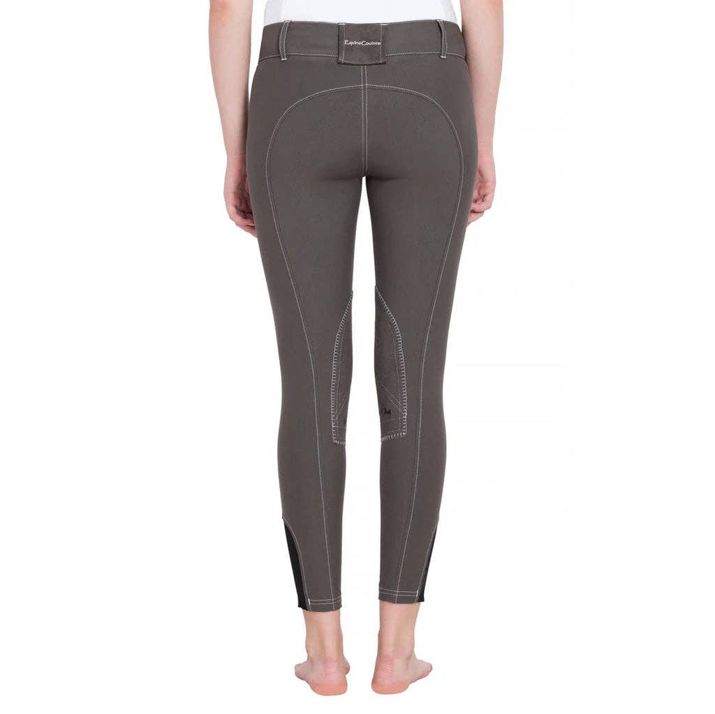 Equine Couture Ladies Sportif Natasha Knee Patch Breeches: Charcoal/White Stitching / 24