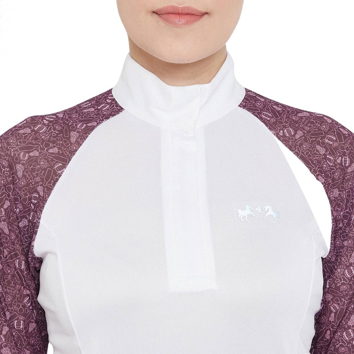 Equine Couture Women Smyrna Printed Long Sleeve Show Shirt: Wines / 1X