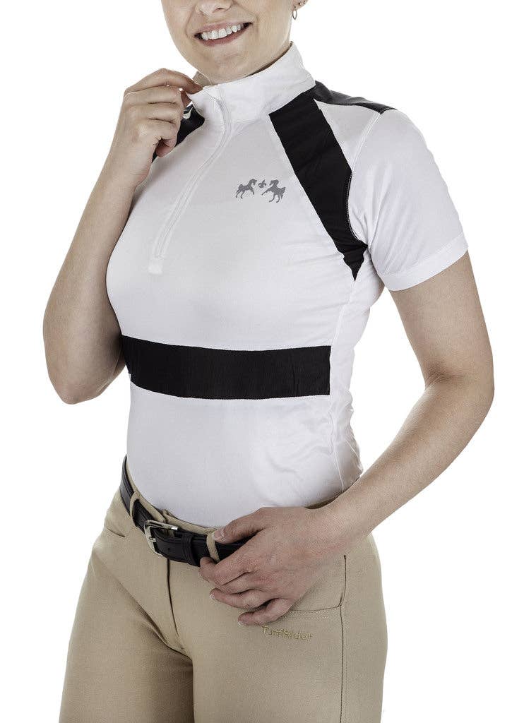 Equine Couture Ladies Nicolette Equicool Short Sleeve Show Shirt: White/Floral / S