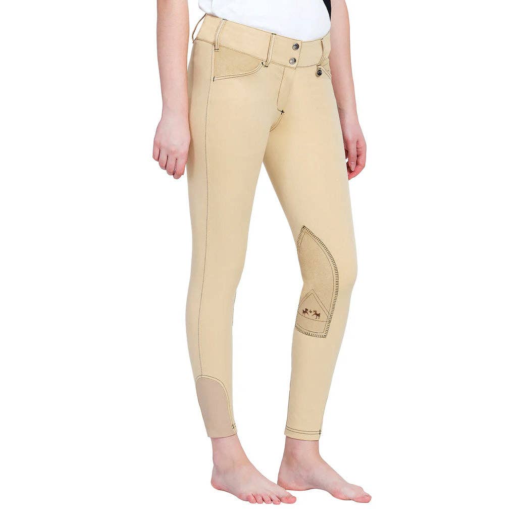 Equine Couture Ladies Sportif Natasha Knee Patch Breeches: Black/Light Tan Stitching / 26