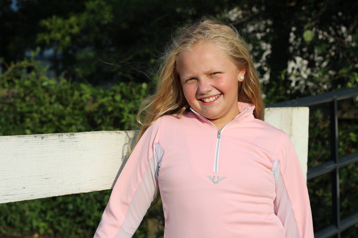 TuffRider Children's Ventilated Technical Long Sleeve Shirt: Petal Pink / Medium