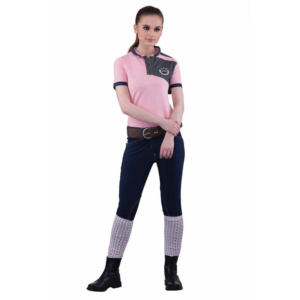 Equine Couture Ladies Sportif Natasha Knee Patch Breeches: Charcoal/White Stitching / 24
