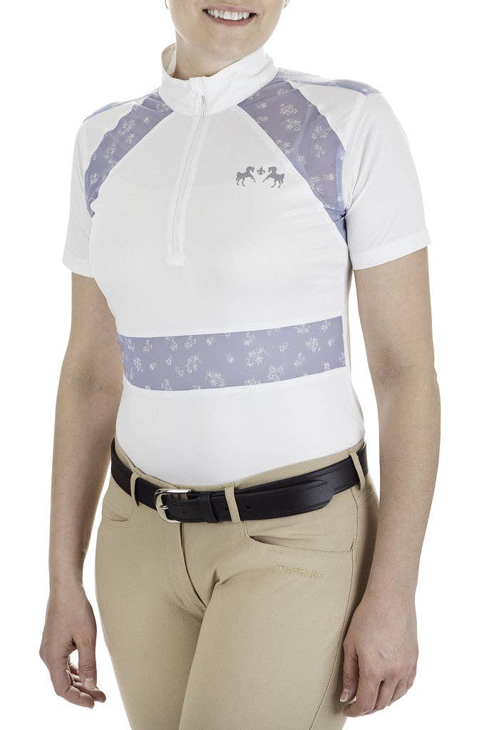 Equine Couture Ladies Nicolette Equicool Short Sleeve Show Shirt: White/Safari / XL