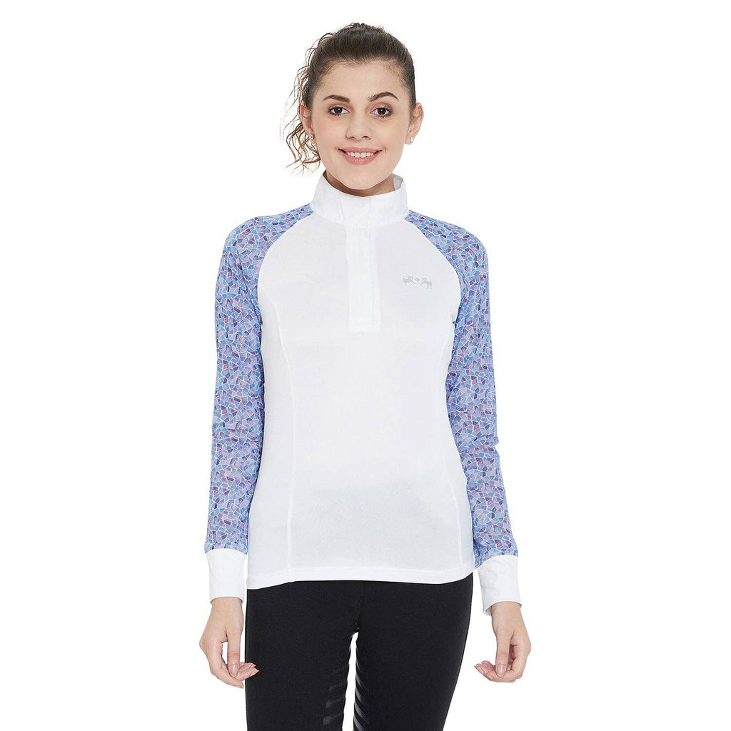 Equine Couture Women Smyrna Printed Long Sleeve Show Shirt: Wines / 1X