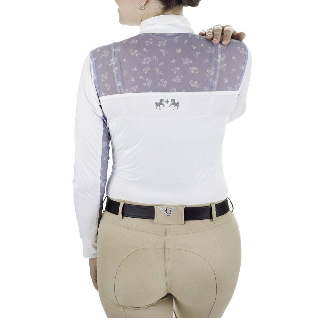 Equine Couture Ladies Nicolette Equicool Long Sleeve Show Shirt: White/Safari / M